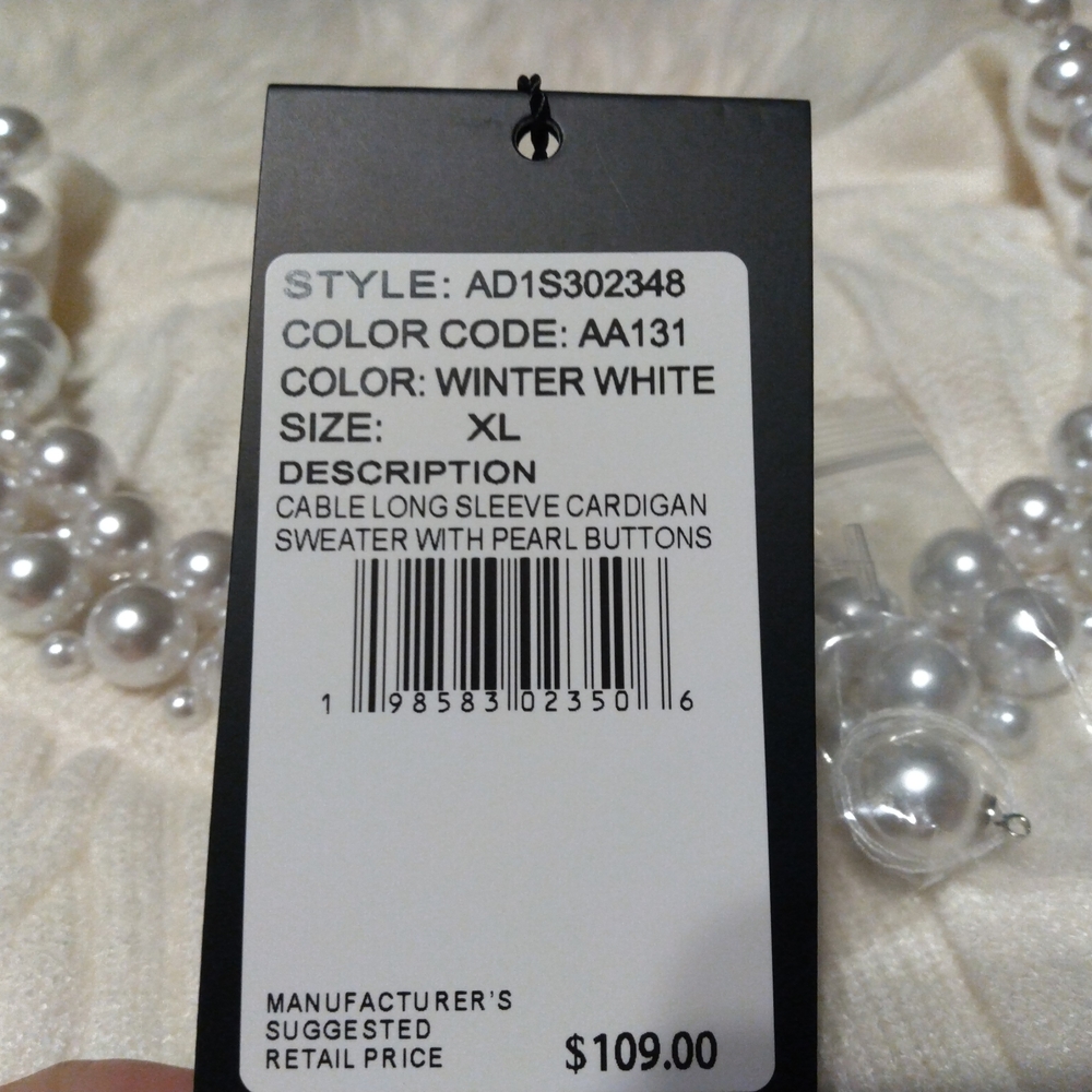Adrianna Papell Winter White Cardigan with Pearl Accents NWT Size XL - Picture 7 of 11